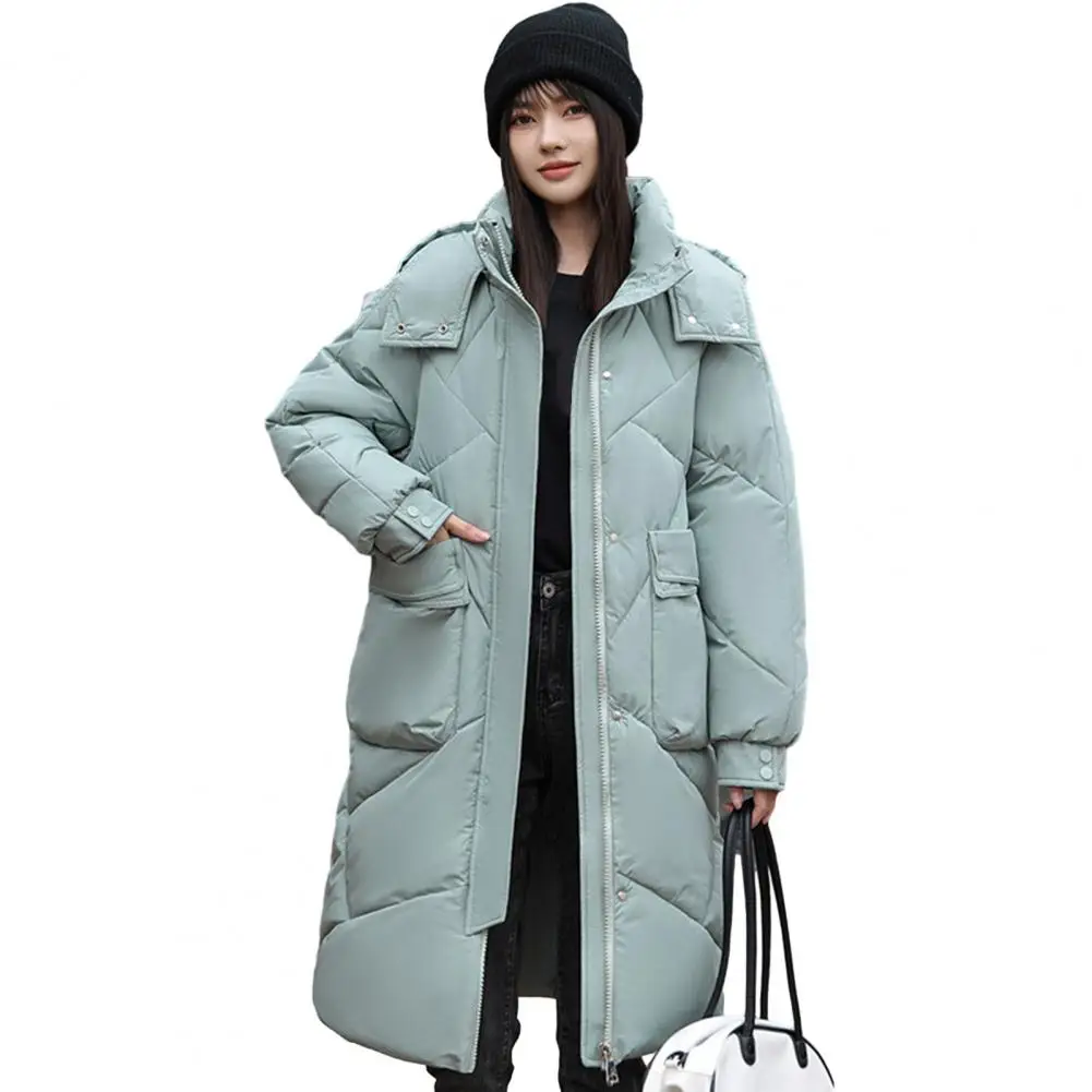 Womens Solid Color Hooded Cotton Jacket Fashion Zipper Long Sleeve Pocket Coat for Women