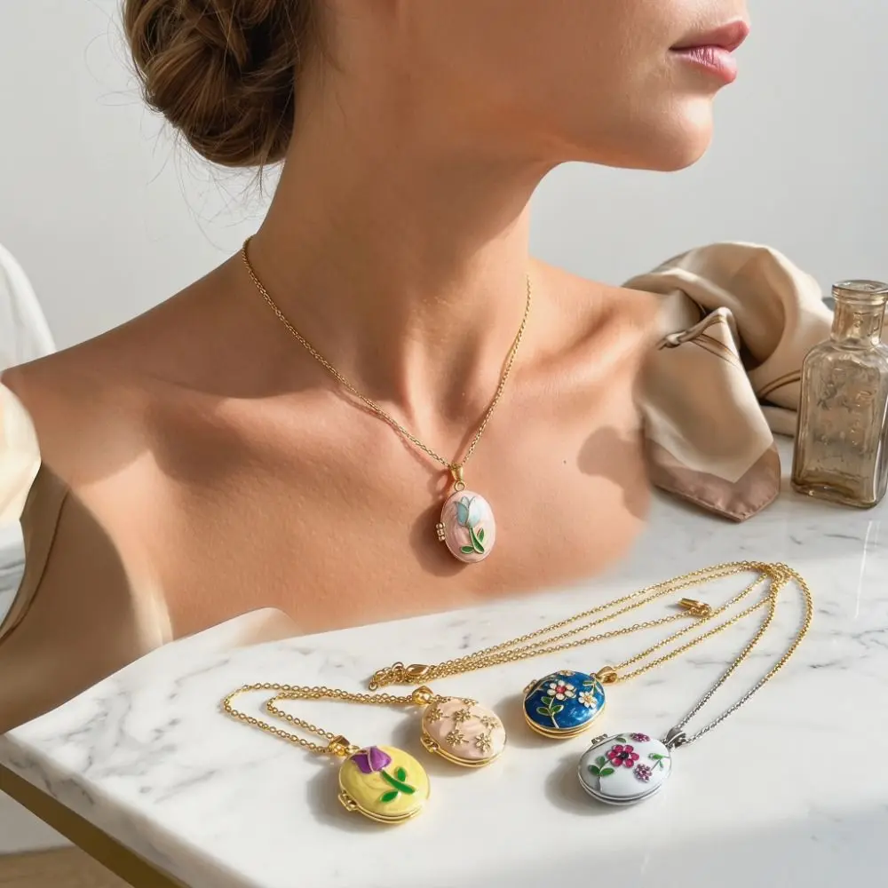 Openable Photo Locket Pendant Necklace Opening and Closing Lid Titanium Steel Enamel Necklace Non-Fading T Metal Chain