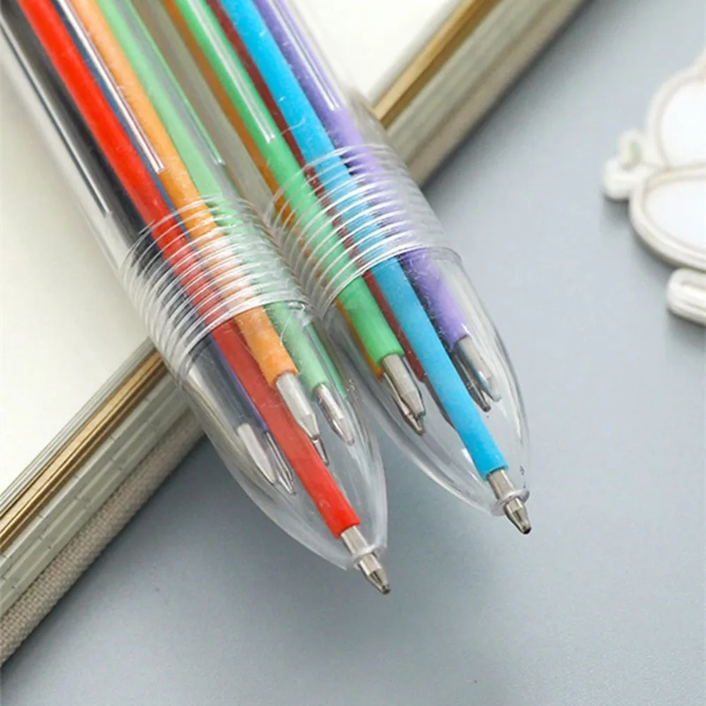 1-10PCS Colorful Ballpoint Pen 6 Color in1 Pen Multicolor Stationery