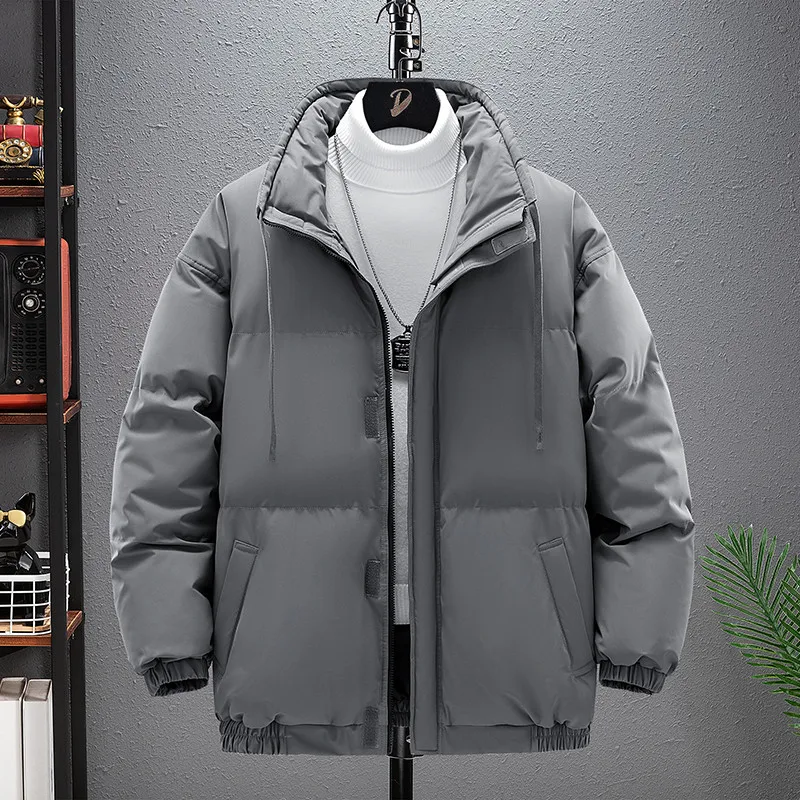 Casaco masculino acolchoado de algodão, parka simples de cor sólida, jaqueta à prova de vento, gola cachecol grossa, jaqueta quente estilo coreano, moda, inverno, 2024