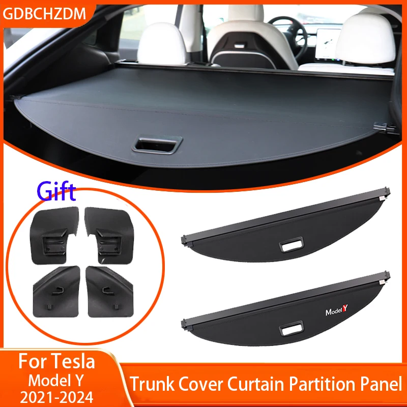 Trunk Cargo Cover Curtain for Tesla Model Y 2021-2024 Rear Luggage Carrier Retractable Partition Baffle Plate Storage Modified