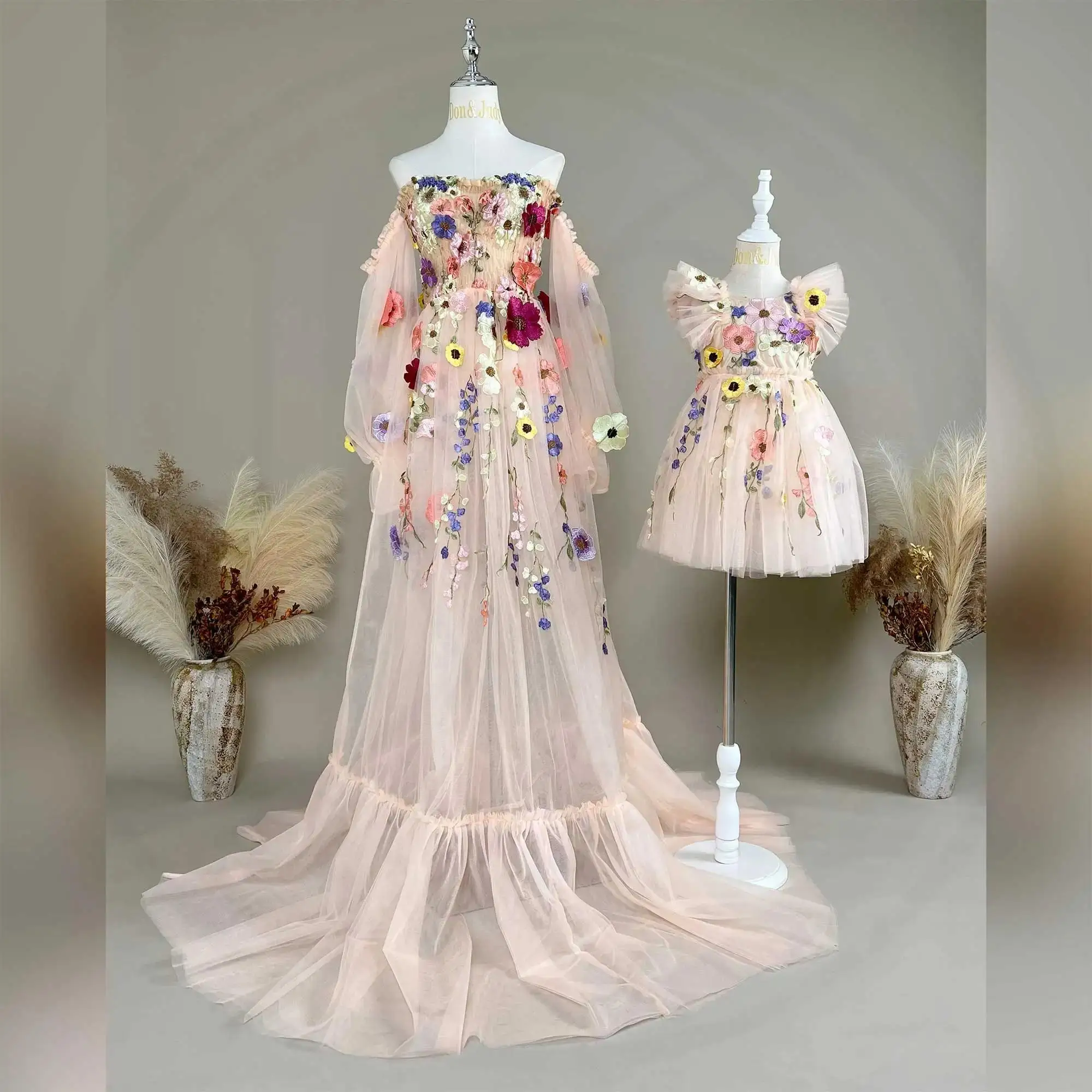 

Don & Judy Вечернее платье трапециевидной формы с цветочным принтом, платья для выпускного вечера 2025, вечерние платья с открытыми плечами, тюлевое платье с вышивкой в форме сердца