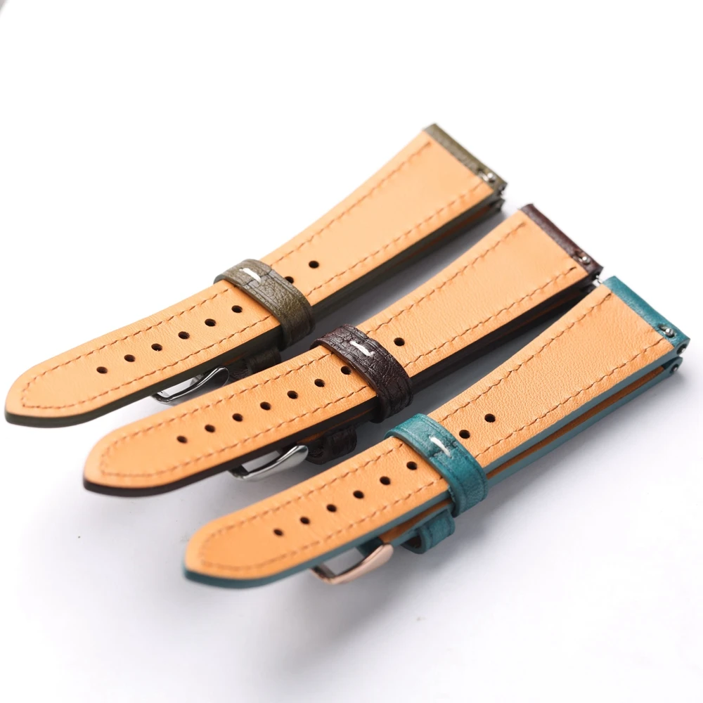 Handmade Italian Cowhide Strap 18 19 20 22mm Brown Blue Green Genuine Leather Men Vintage Style Quick Release SM Size Watchband