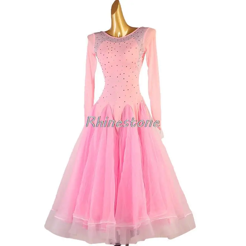 Pink Modern Dress National Standard Large Swing Skirt With Diamond Inlay Social Dance Waltz Performance Competition Uniform New