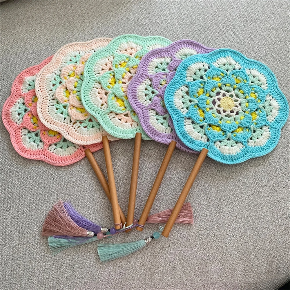 Hand-crocheted Antique Round Fan Petal-shaped Chinese Dunhuang Hanfu Dance Hand Fan Performance Prop Wedding Party Gift Bestie - Image 3