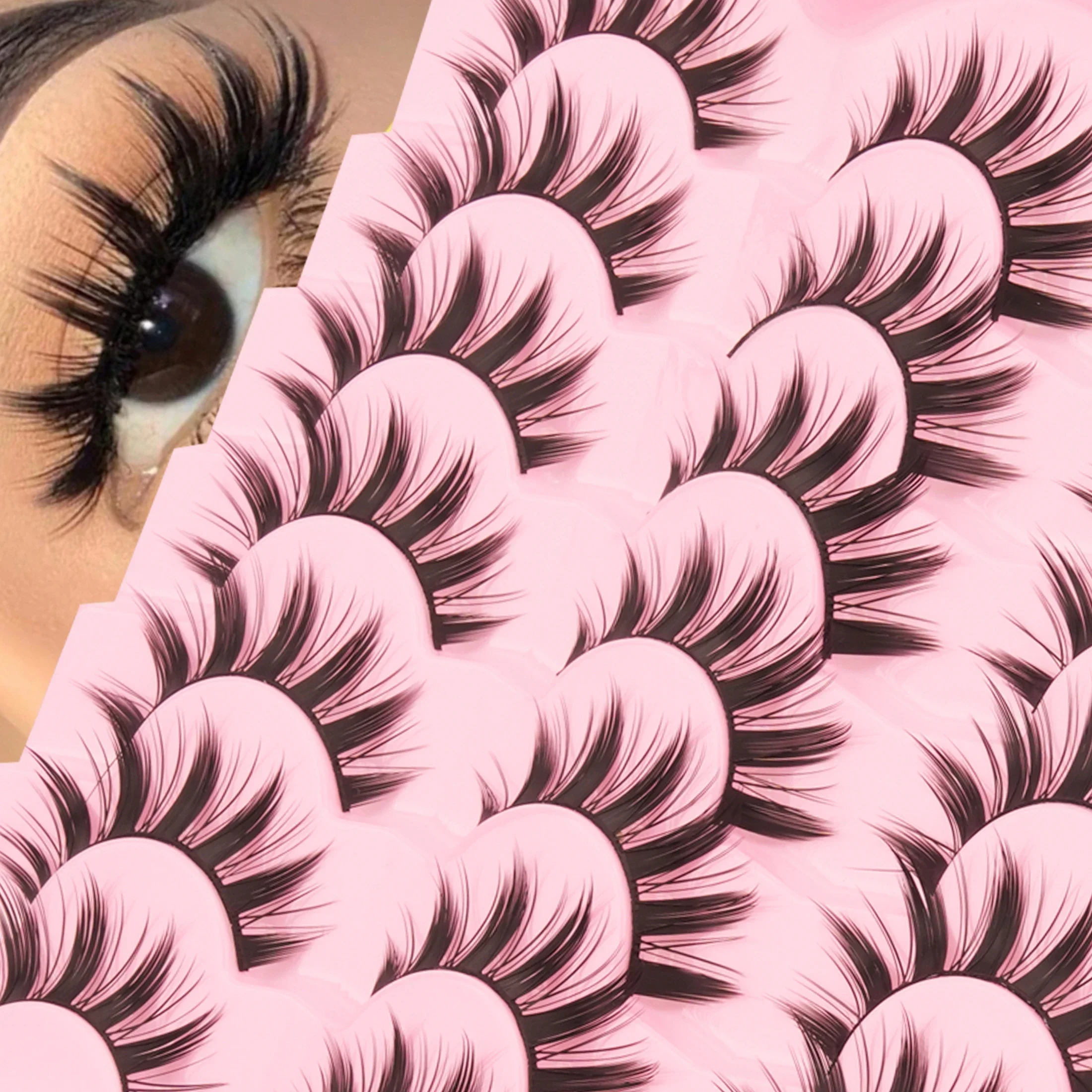 10 Pairs Fluffy Wavy Strip False Eyelashes Faux Mink Thick Voluminous Reusable Fake Lashes For Women Party Cosplay Makeup