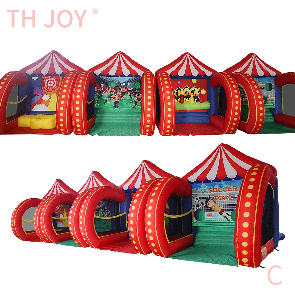 fast air ship to door,4 in 1 inflatable carnival games,basketball hoop soccer dart ax throwing game party rent games