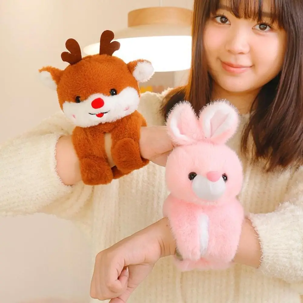 Zoo Series Turtle Slap Bracelet Simulation Raccoon Plush Doll Slap Bracelet Rabbit Deer Elephant Plush Wrist Band Kids