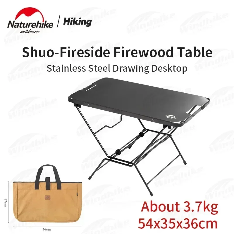 

Naturehike Camping Table With Firewood Storage Stainless Steel Desktop Load 30KG Detachable Outdoor Portable Table Picnic Table