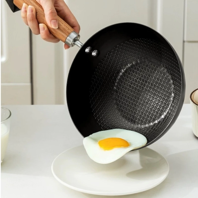 Non-Stick Iron Pan Frying Pan with lid Uncoated Gas Stove Induction Cooker Universal Saucepan Cookware set Handmade Wok Pan