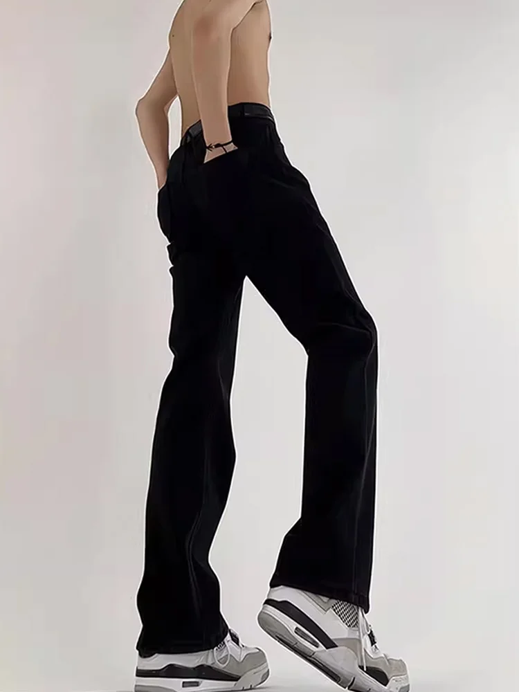 

Black Fleece Lined Straight Leg Men's Jeans Slimming Vibe High Street American Style Winter Warm Cotton Polyester Blend
