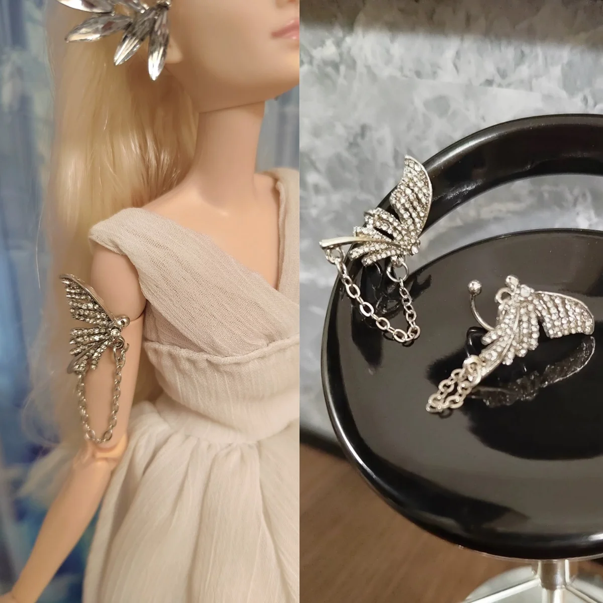 1/6 BJD دمية مجوهرات اكسسوارات افتتاح قابل للتعديل رائعة فاخرة فراشة الماس حلقة للذراع ل 30 سنتيمتر عارضة أزياء دمية