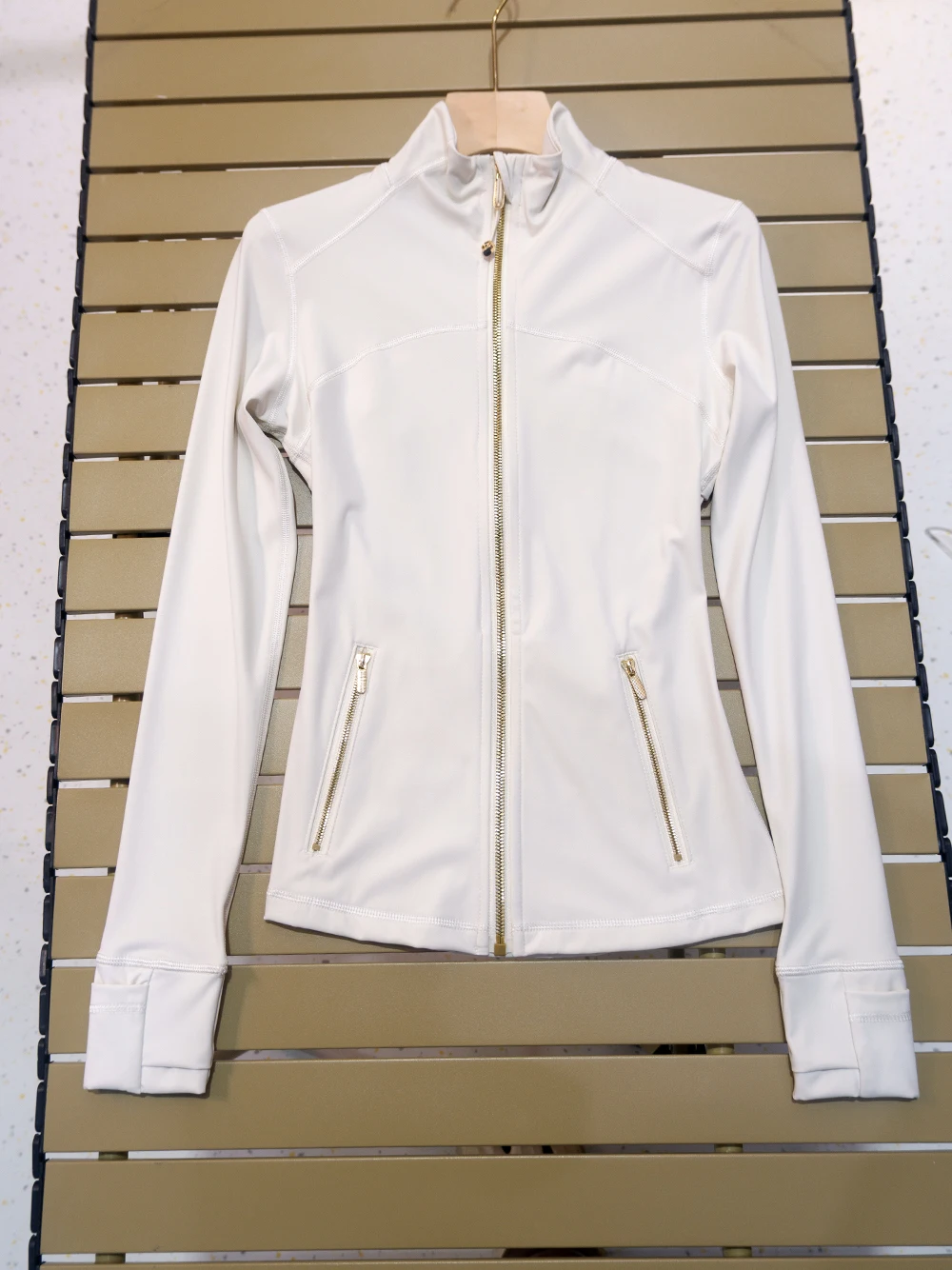 Neue Version der Gold-Reißverschluss-Slimming-Jacke, Yoga-Jacke mit Stehkragen, Slim Fit, schnelltrocknend, dünne Sportversion – Detail 7