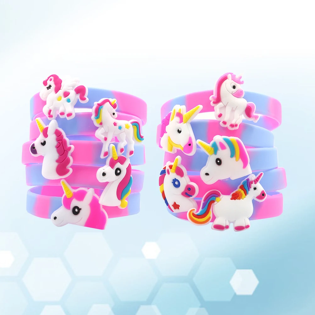 

10Pcs Children Unicorn Style Bracelet Colorful Wristbands Decoration Kids Cosplay Silicone Bracelet Hand Rings for Gifts Birthda