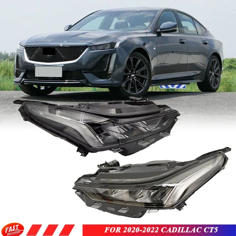 

2pcs Full LED Headlight Lamp Assembly for 2020-2022 Cadillac CT5 Headlamp Chrome Housing W/Bulbs High End US Version