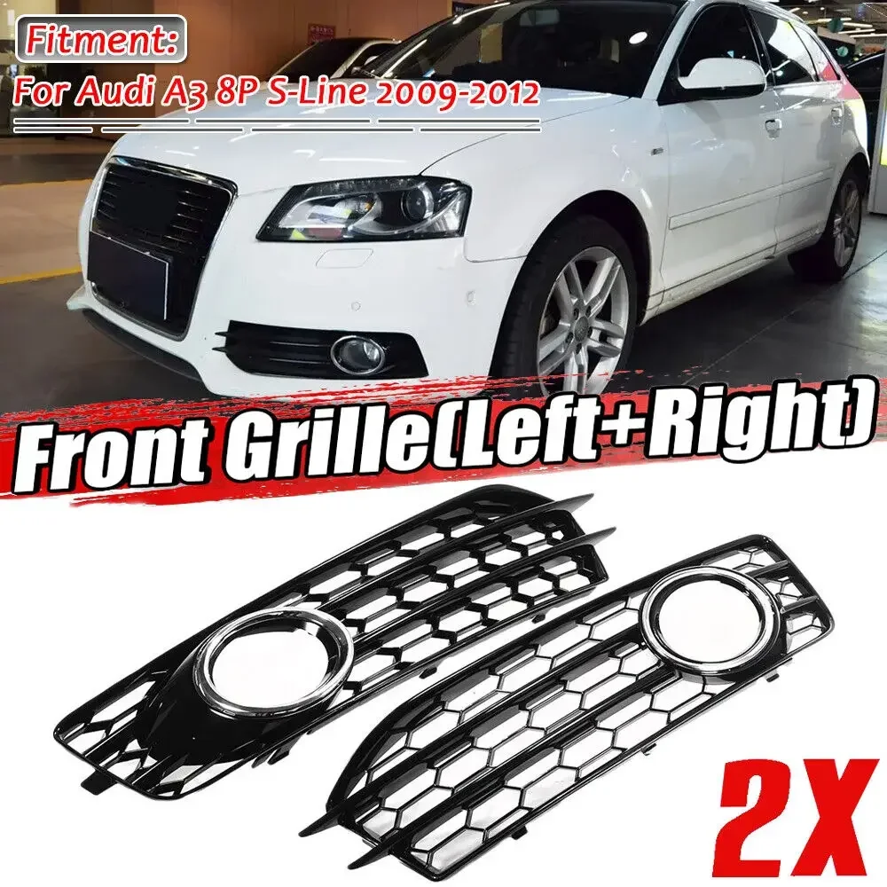 

Glossy/Chrome Car Front Fog Light Grille Honeycomb Mesh Fog Lamp Grill Cover For Audi A3 8P S-Line 2009-2012 8P0807682 8P0807681