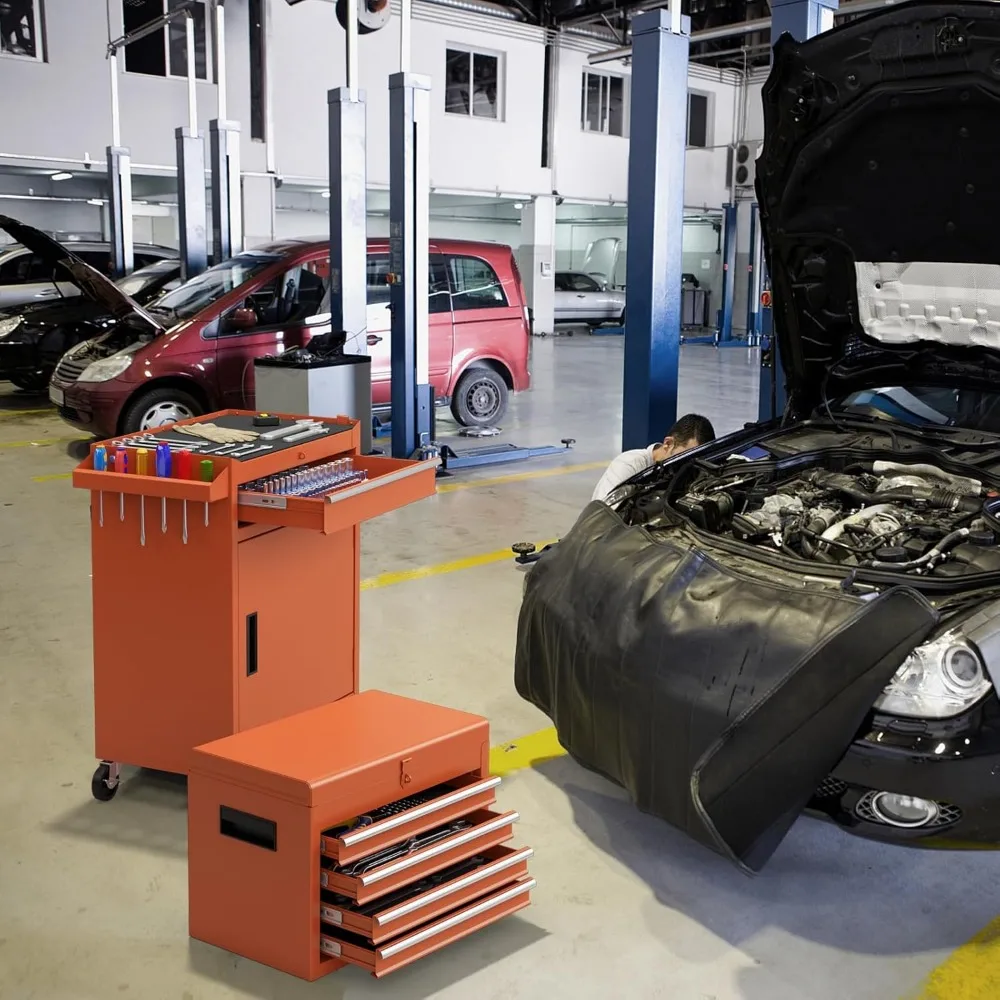 Cassapanca portautensili con ruote a 5 cassetti con ruote bloccabili, ripiano regolabile, fodera antiscivolo, organizer staccabile per riporre garage e