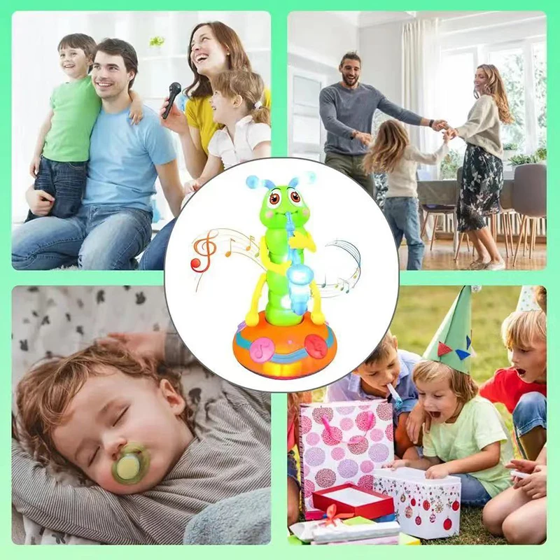 Electric Dancing Singing Twisted Worm for Children, Musical Light, Blowing Saxophone, Caterpillar, Baby Soothing Toys for Kids, Boys and Girls