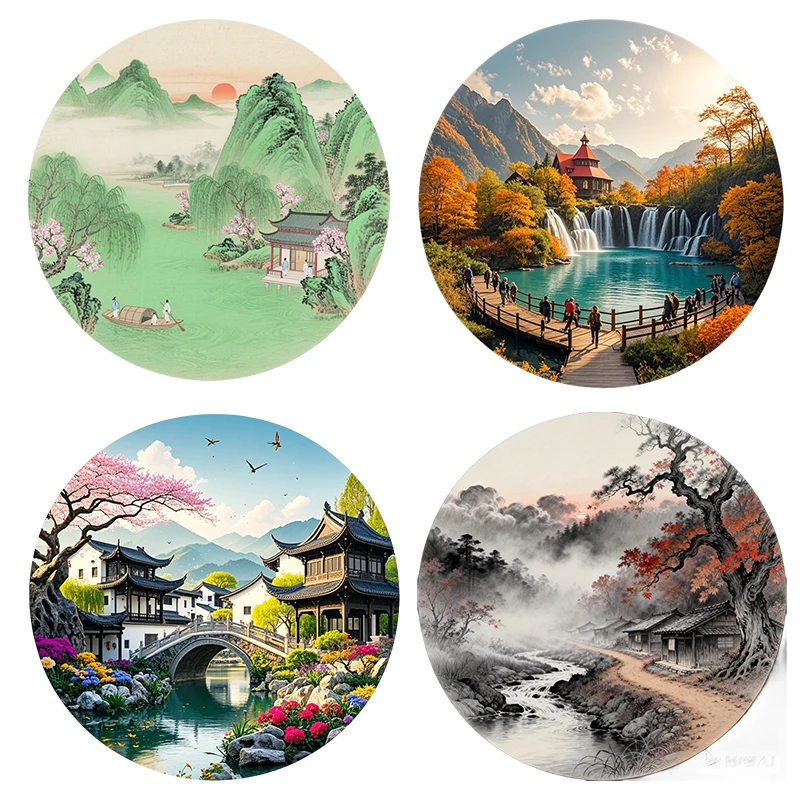 Three Ratels CEE77 Beautiful Oriental Classical Landscape Art Wall Stickers for Home Decoration
