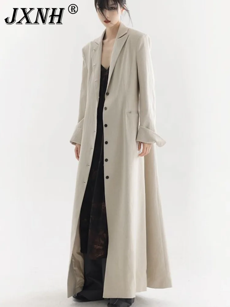 

Single-breasted Coat Solid Color Suit Collar Long Sleeve Trench Women 2024 New Fashion Temperament