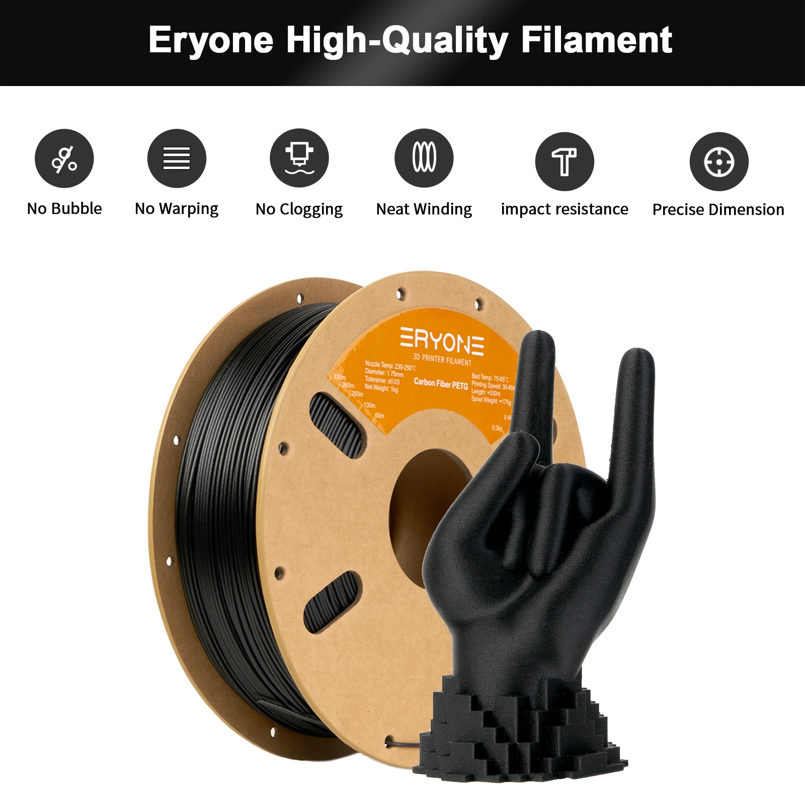 ERYONE Promotion New Arrival ASA ABS PETG/PLA Carbon Fiber 1.75mm 3D Printing Filament 1KG For 3D FDM Printer Fast Shipping