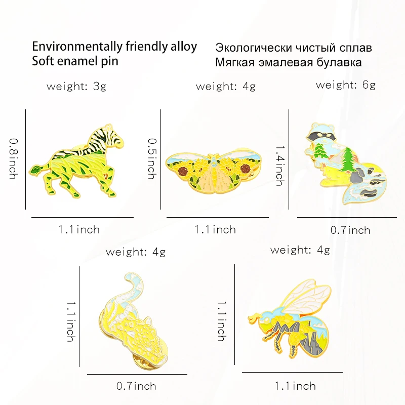 Pszczoły sosny odznaki na klapę naturalna sceneria biżuteria prezent dla dzieci przyjaciele dzikie zwierzęta emaliowana broszka niestandardowa zebra szop lampart