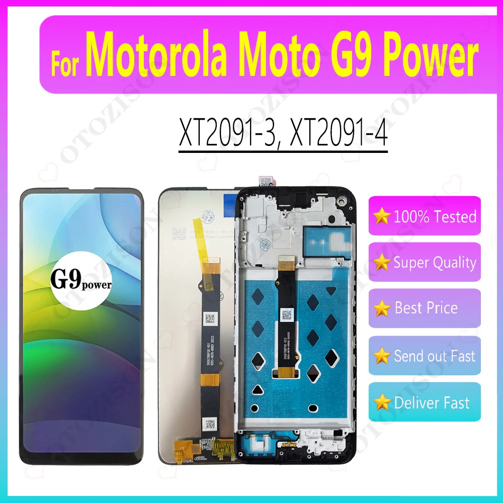 Pantalla de 6,8 pulgadas para Motorola Moto G9 Power, LCD con marco XT2091-3 XT2091-4, conjunto de digitalizador de pantalla táctil LCD, pantalla G9 Power