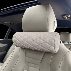 Car Seat Headrest Memory Foam Pillow Soft Breathable Cylinder Neck Pillow With Leather Cover For Car Comprehensive Support