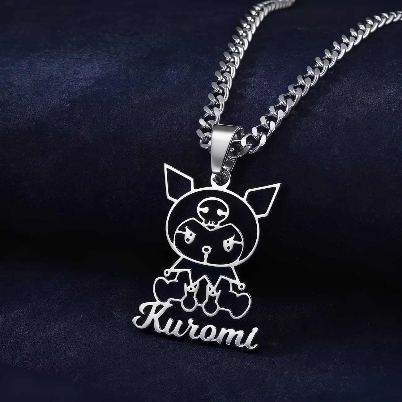 Personalized Kuromi Name Necklace For Women Men Birthday Custom Anime Jewelry Stainless Steel Cuban Chain Girls Gift Fashion view 4