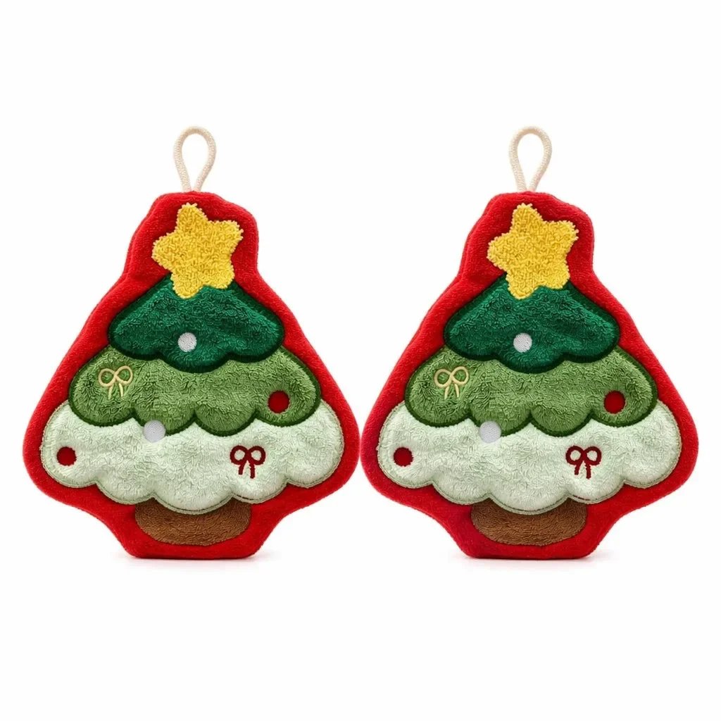 Christmas Hanging Hand Towels for Bathroom Christmas Tree Kitchen Towels with Loop Absorbent Soft Santa Gingerbread Decorative