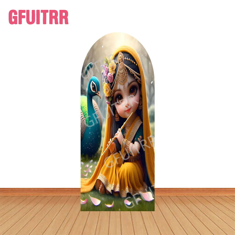 Yasodha and Krishna Arch Backdrop Indian Theme Baby Shower Decor Birthday Party Photography Backdrop Double-side Zipper Covers