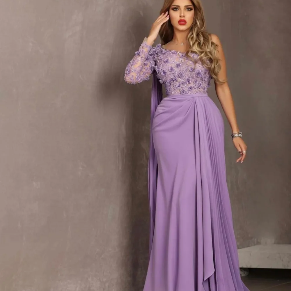 Lavender Arabian Sexy Evening Dress Lace Beaded Prom Dress Bodycon Formal Party Bridesmaid Second Reception Dress