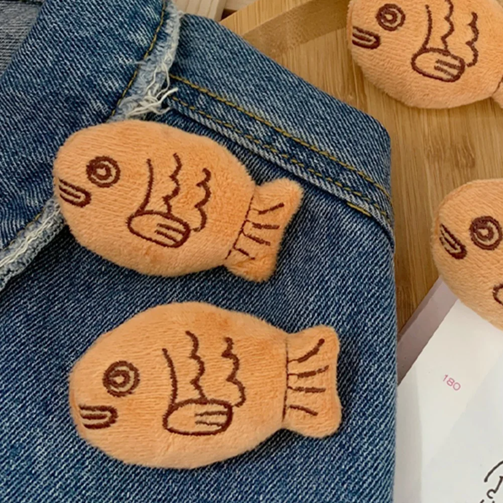 6 Pcs Plush Bream Brooch Khaki Color Brooches Fish Clothing Unique Backpack Accessory Material Cartoon Pin