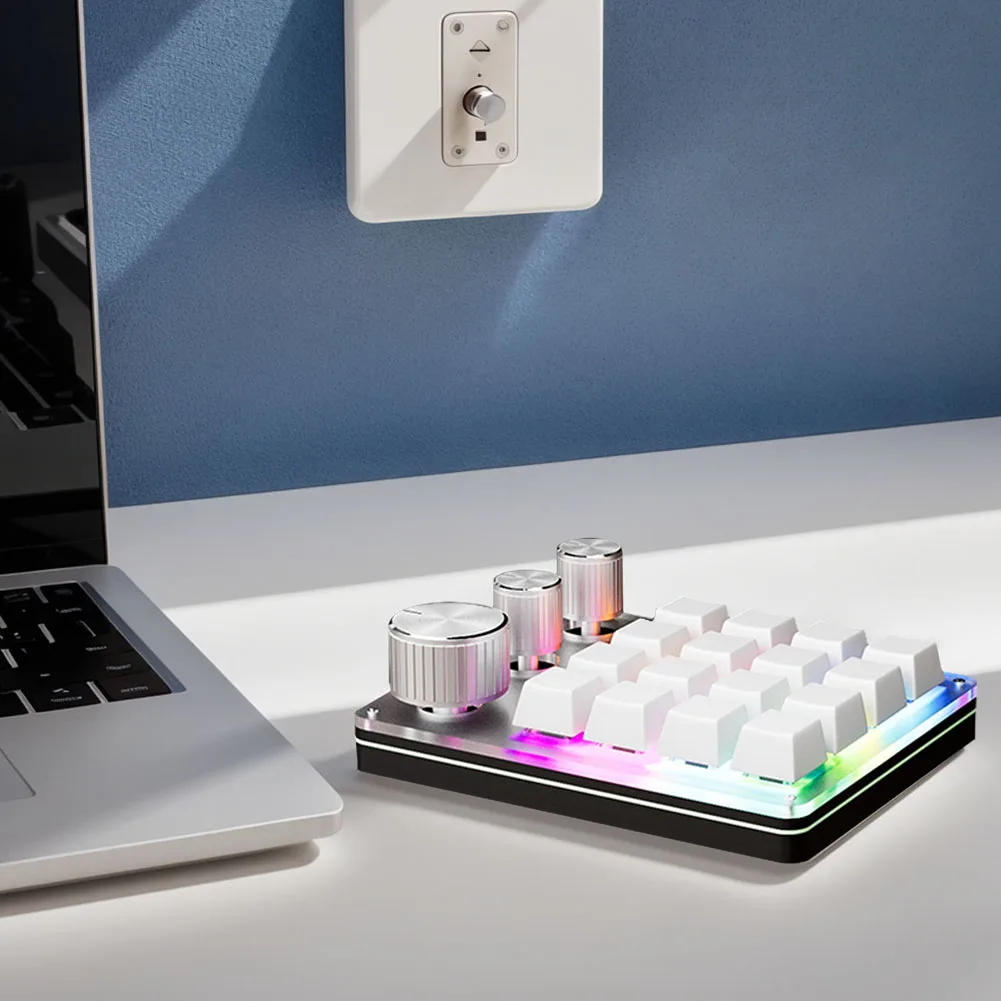 16 Keys 3 Knobs Macro Pad Type-C Wired/Bluetooth-Compatible Mechanical Keyboard LED Backlight Mini Keypad for PC Computer Gaming