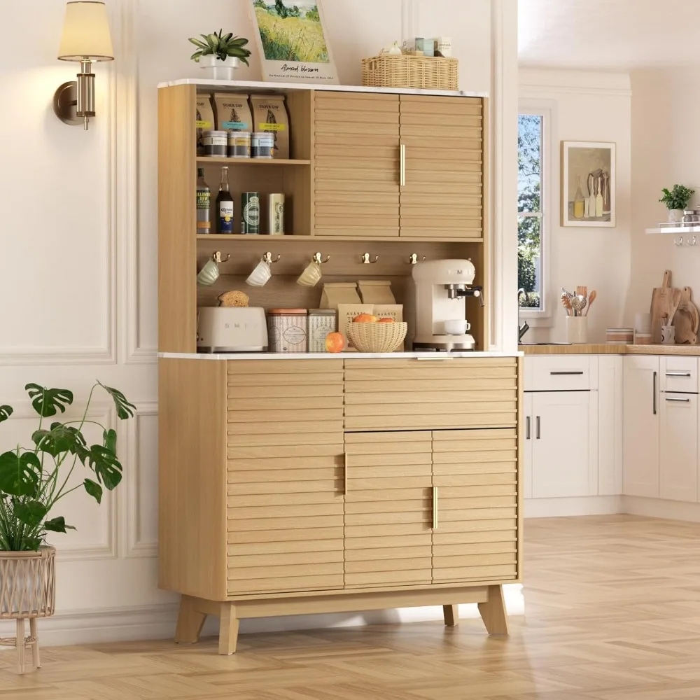 حامل مطبخ بحامل ميكروويف مع خزانة تخزين مخزن مخدد وأبواب وأدراج وأرفف لتنظيم غرفة المعيشة #3