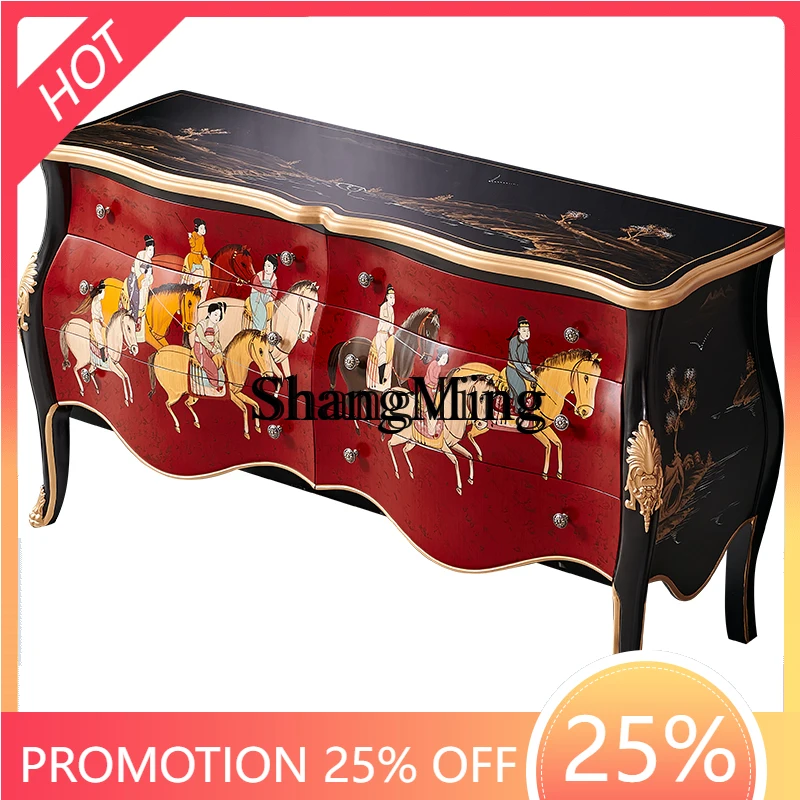 

SM new Chinese style villa entry solid wood China red new Chinese style entrance foyer