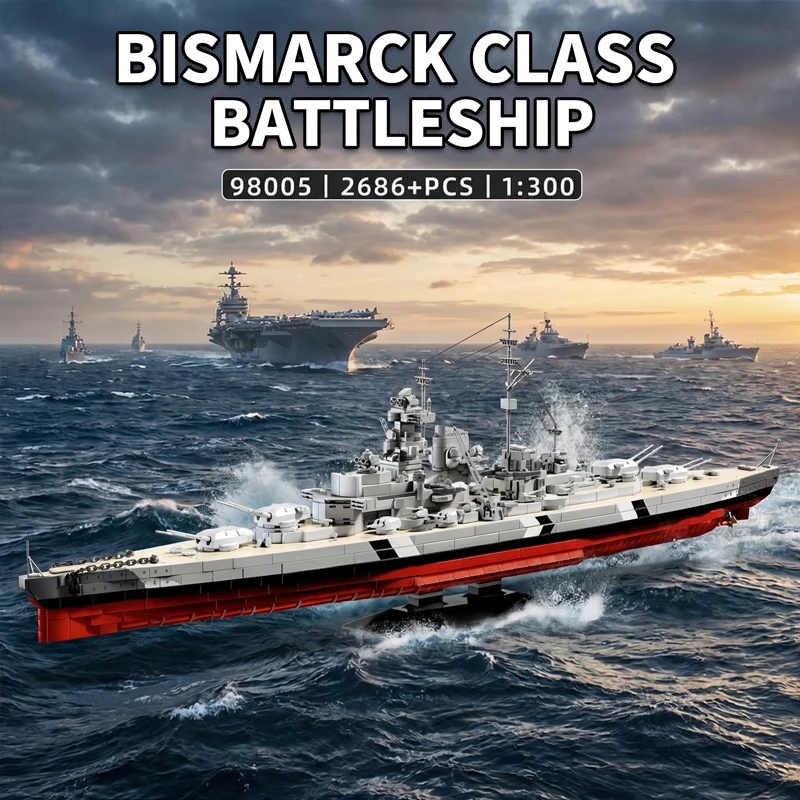 Klemmbausteine 1:300 Militärisches Schlachtschiff der Bismarck-Klasse Bausteine-Set Kriegsschiff-Modellbausatz Jungen-Spielzeug Erwachsene Kinder DIY Geschenk 2686 Teile