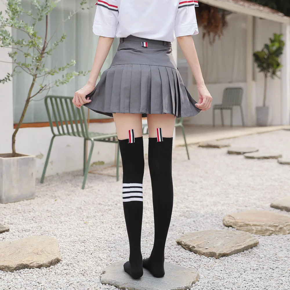 

Knee Socks Stockings for Women Grey Striped Calf Socks Soft Skin-friendly Women Socks Versatile Average Size