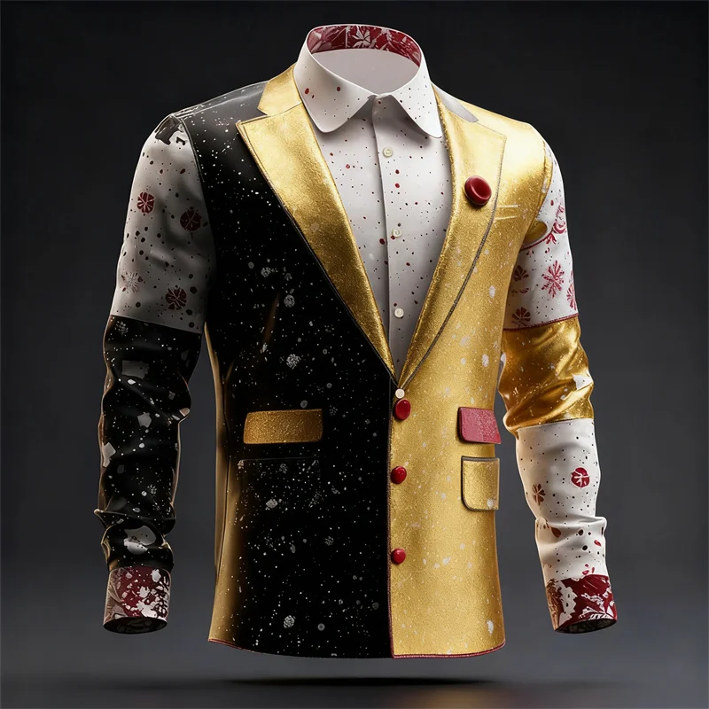 New party Christmas shirt men's long sleeved 3D snowflake print shirt comfortable shirt classic Santa Claus