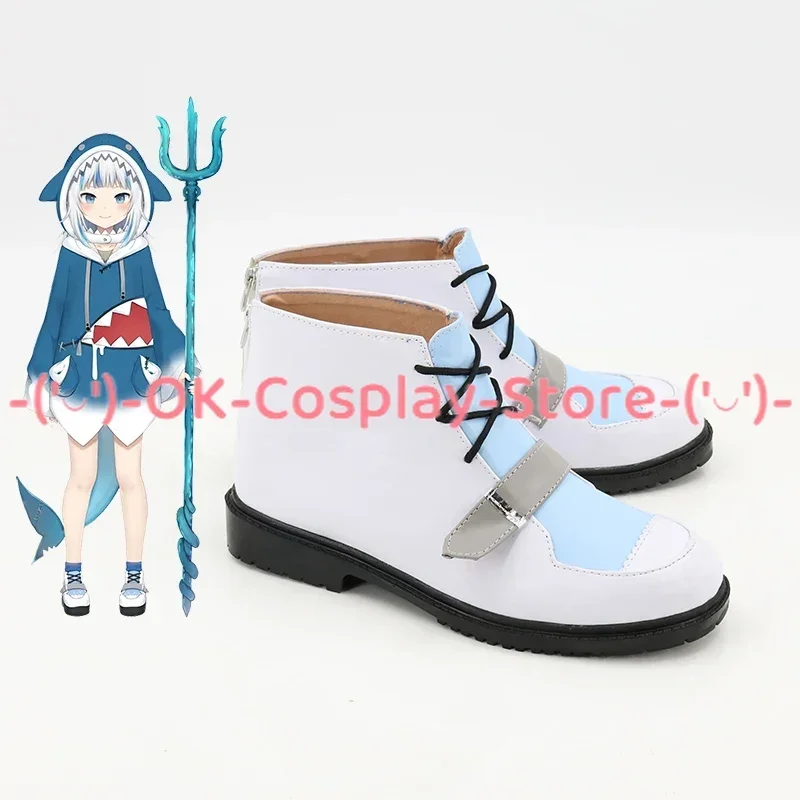 [Personnalisé] Vtuber Gawr Gura Cosplay chaussures Anime jeu de rôle accessoire de déguisement Halloween carnaval fête de vacances bottes en cuir PU