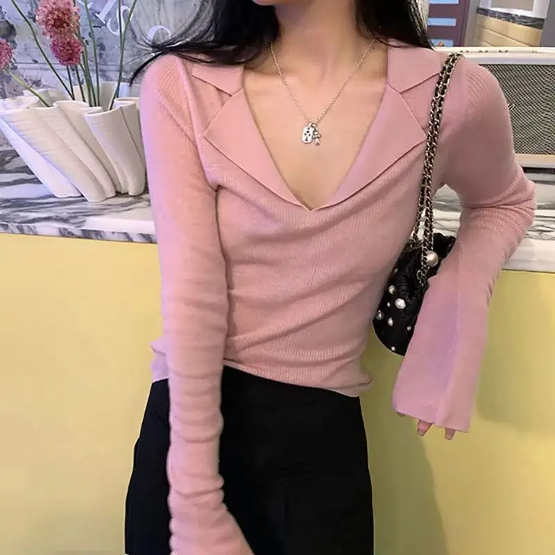 Deeptown Vintage Knit Sweater Women Korean Fashion Autumn Harajuku Long Sleeve V Neck Jumper Aesthetic Casual Pullover Gyaru