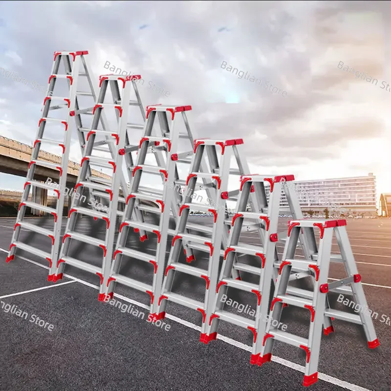 Folding Aluminum Ladders, Herringbone Household Telescopic Lifting Indoor Multifunctional Thickening Double Side Stairs