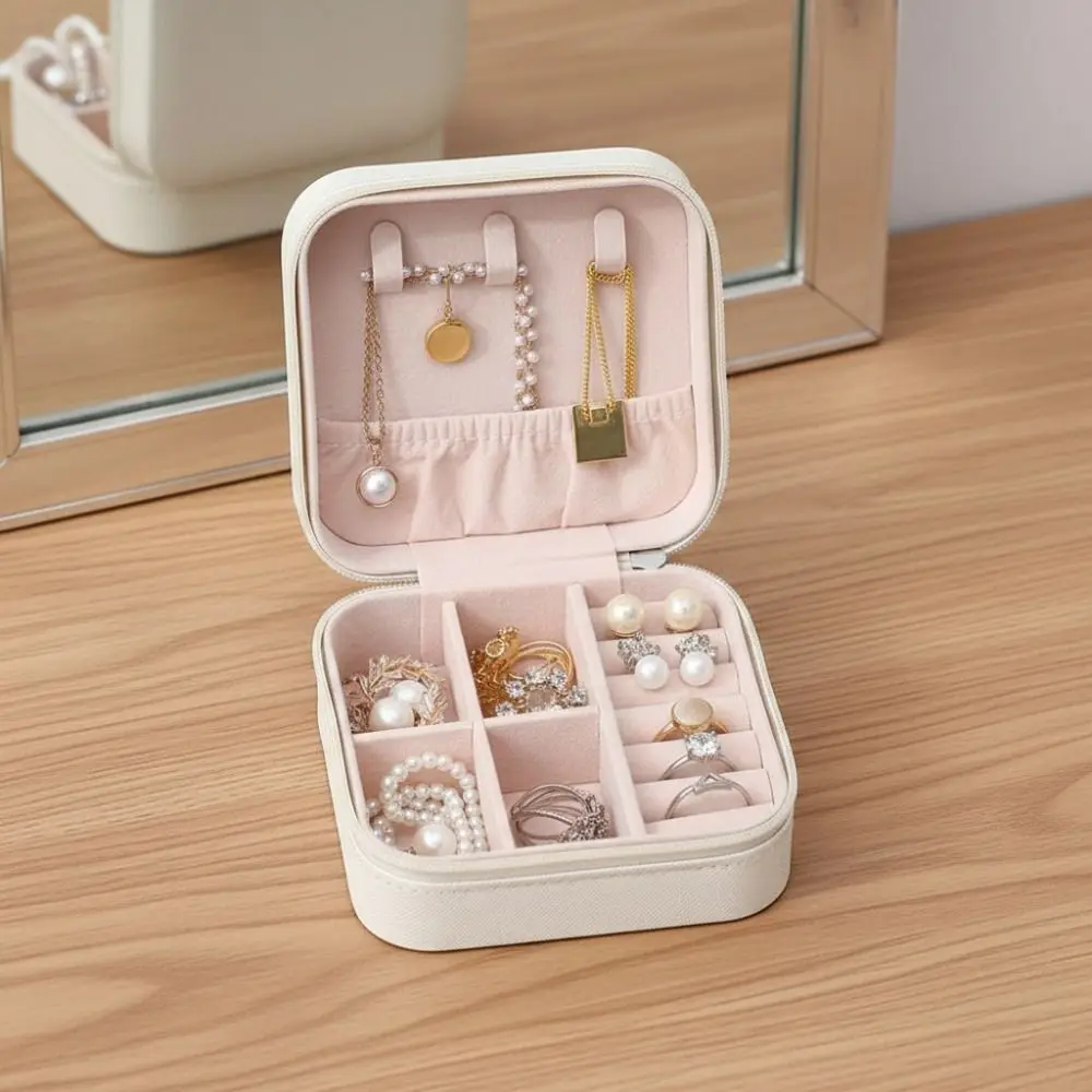 Exquisite Travel Jewelry Case PU Multi-compartment Portable Jewelry Box White Black Jewelry Organizer Box Outdoor Travel