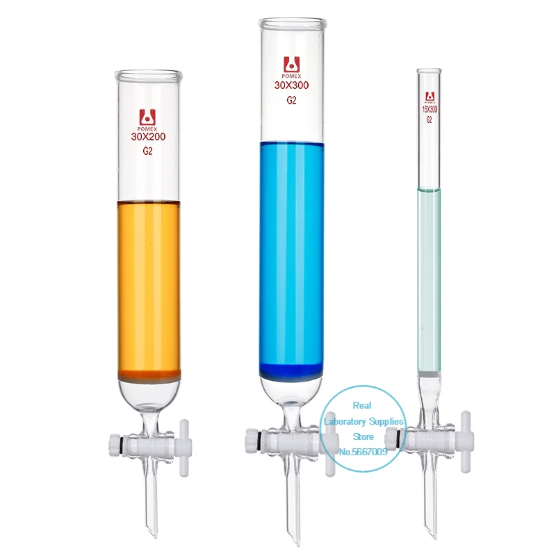 Glass Chromatography Column with G2 Fritted Disc, Open-Top Plain Bore for Lab Chemical Separation, 1pcs