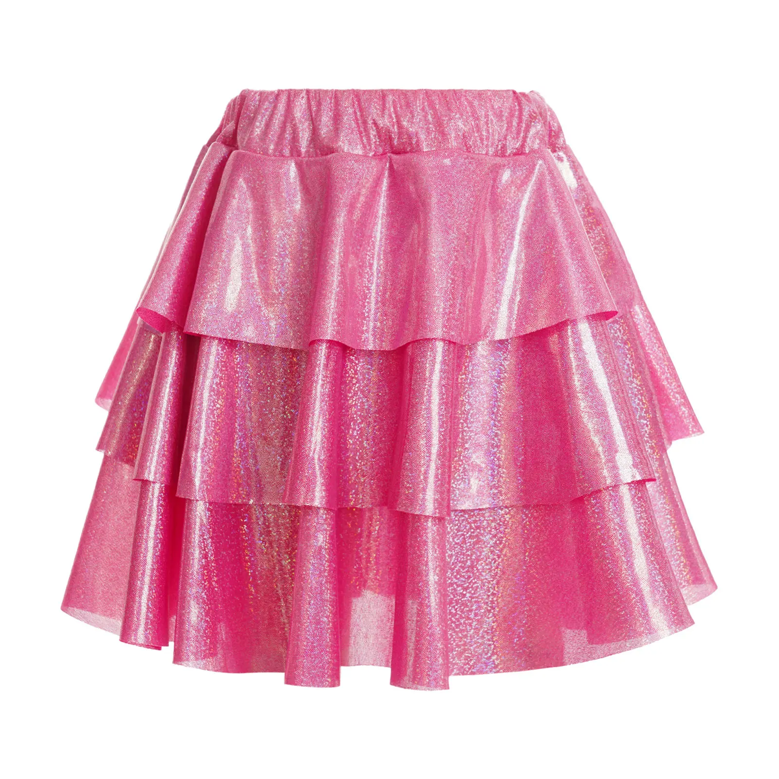 

Fashion Kids Girls Skirts Jazz Hip Hop Dancewear Shiny Metallic Layered Ruffled Skirt Carnival Party Stage Performance Costume