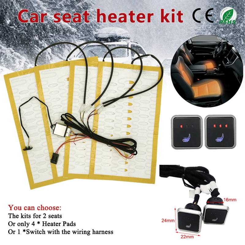 Car Seat Heater Universal 12V Alloy Wire Fast Heating Heat Pads 3 Levels Dual Square Control Switch With Harness Winter Warmer