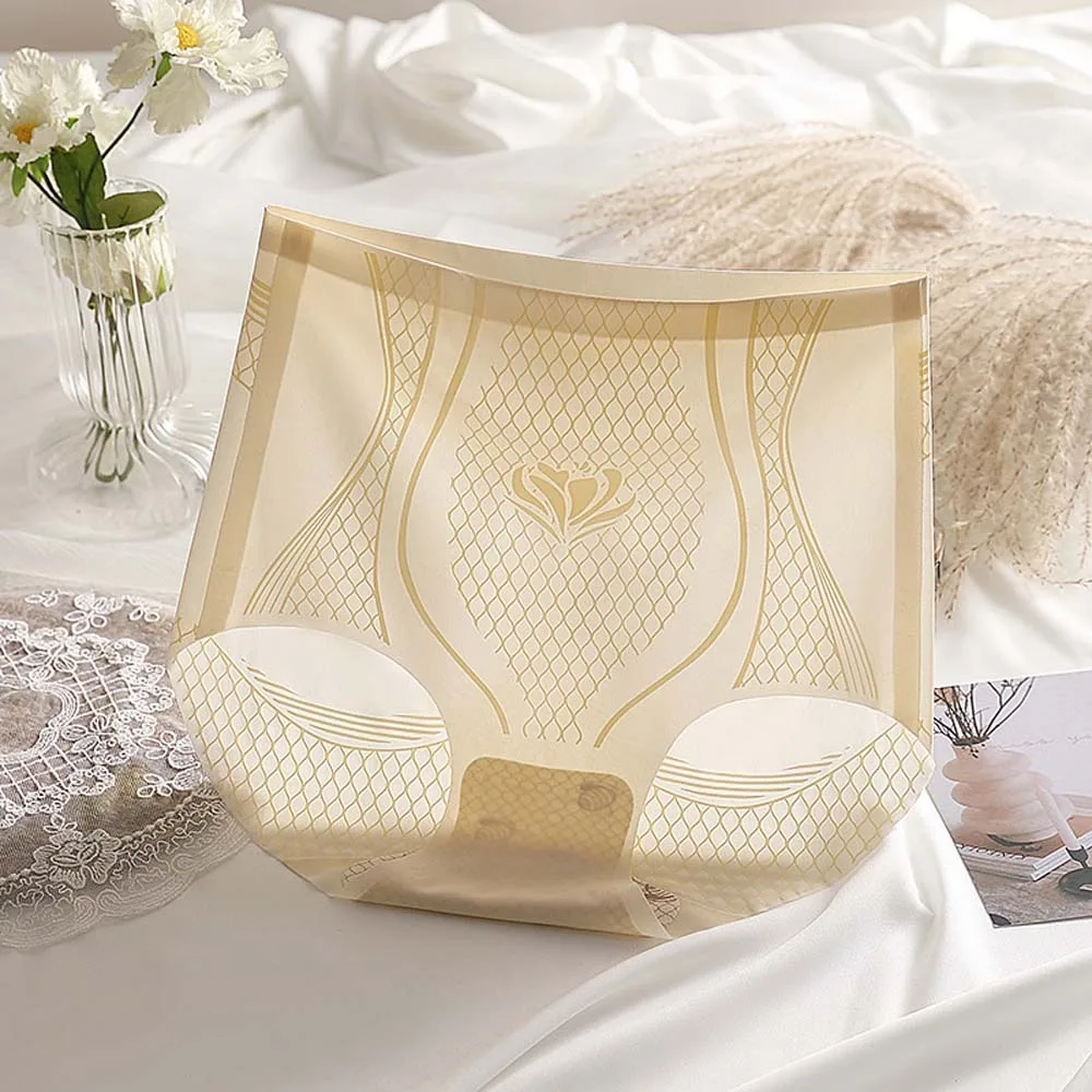 

Бесшовные женские трусы из ледяного шелка с высокой талией, невидимые, с эффектом утяжки живота и подтяжки ягодиц, моделирующие фигуру