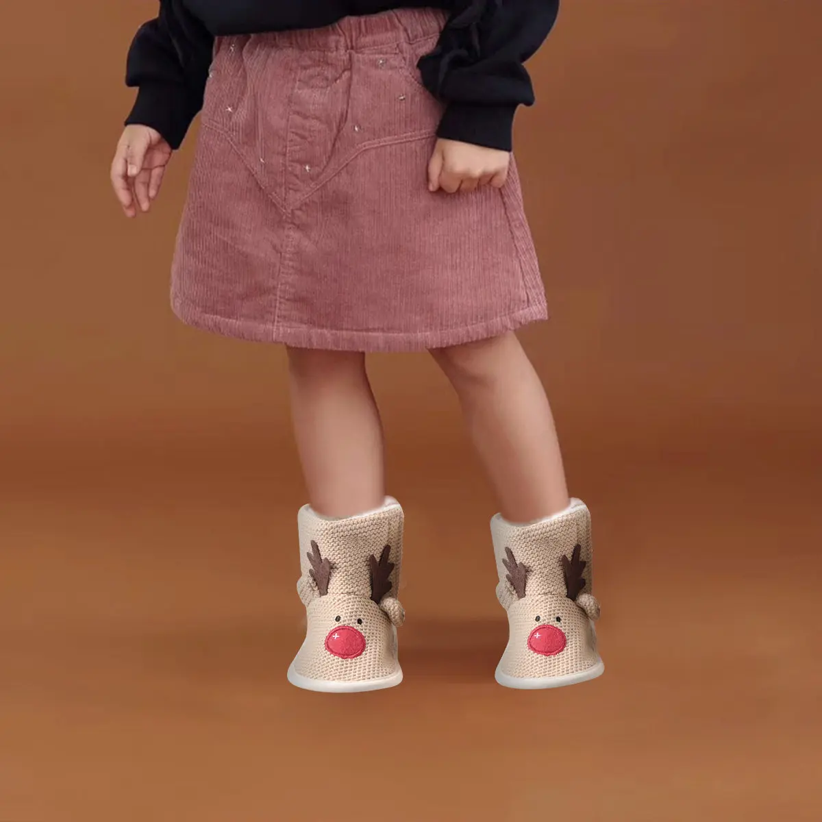 Baby Christmas Elk Pattern Cotton Warm Non- Boots Infant Autumn Winter Cotton Shoes Beige Size 1 13Cm Baby's Christmas Shoes