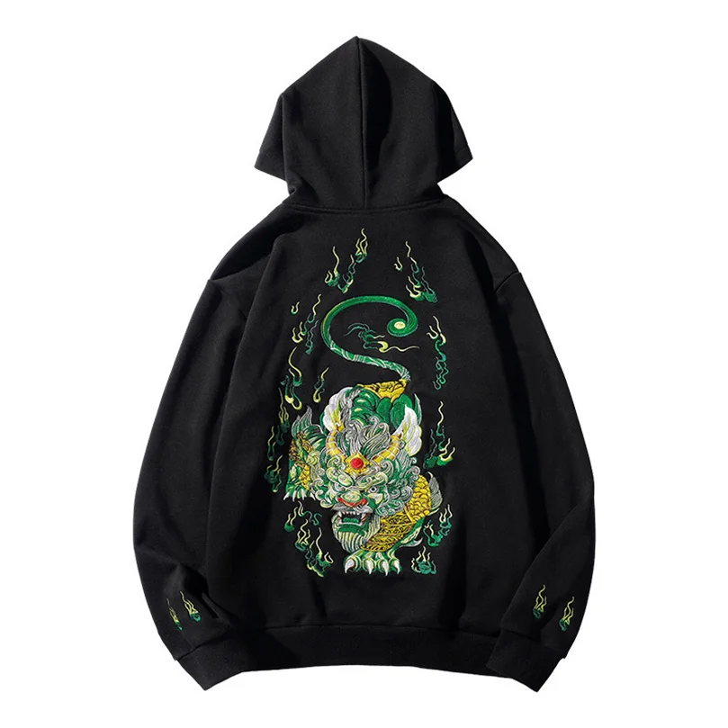 Embroidery Kirin Sweatshirt Men's Hooded 2025 Spring Luxury Sukajan Loose Pullover Male Hoodies Brand Embroidery Hoody Cotton Z1