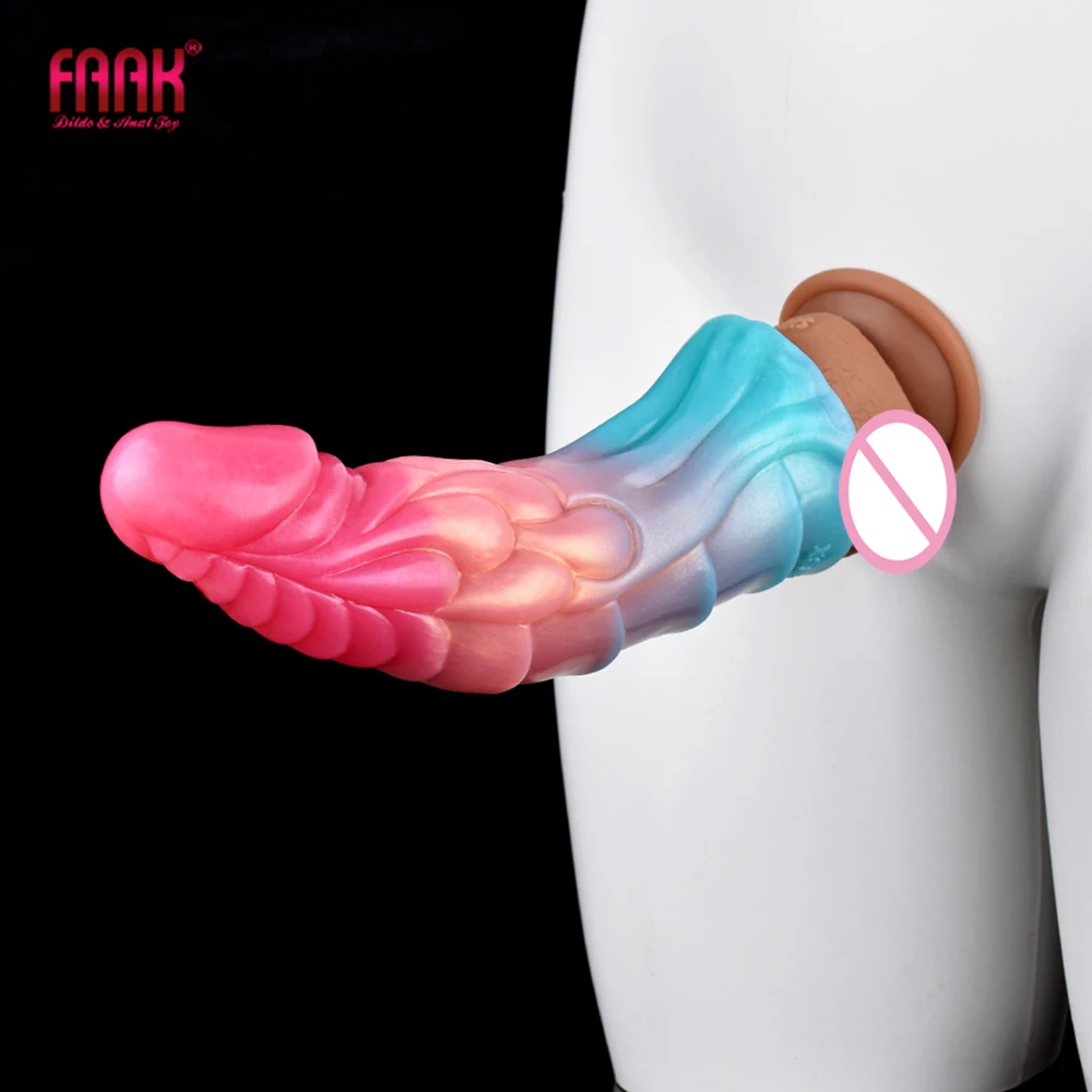 

FAAK Silicone Fantasy Ribbed Sheath Cock Enlargement & Extender Curved Penis Sleeve Stretchable Hollow Dildo Sex Toys For Men